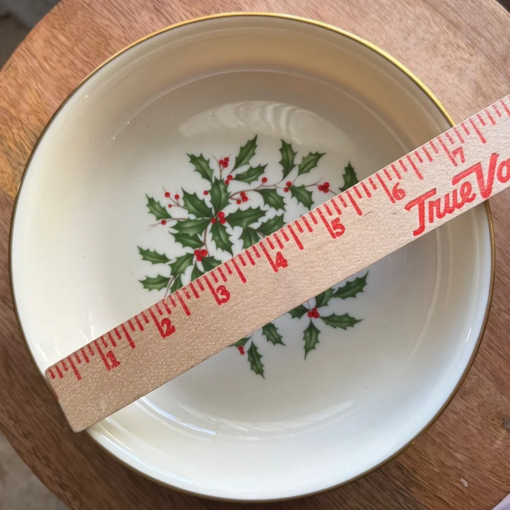 VTG Lenox Shallow Soup Bowl Ivory Holly Leaves Gold Trim Christmas Holiday